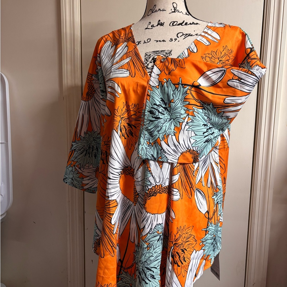 Tunics blouse orange and white leaves